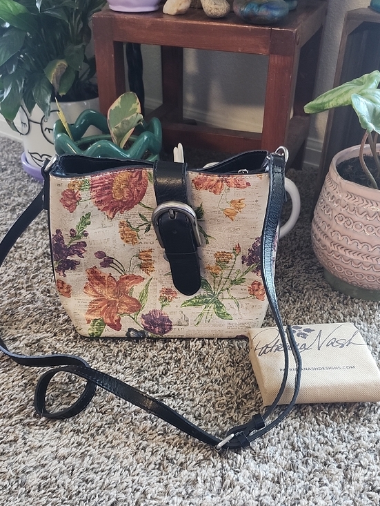 Patricia Nash Handbags - Patricia Nash Floral/Newsprint Crossbody Bag with Black Trim